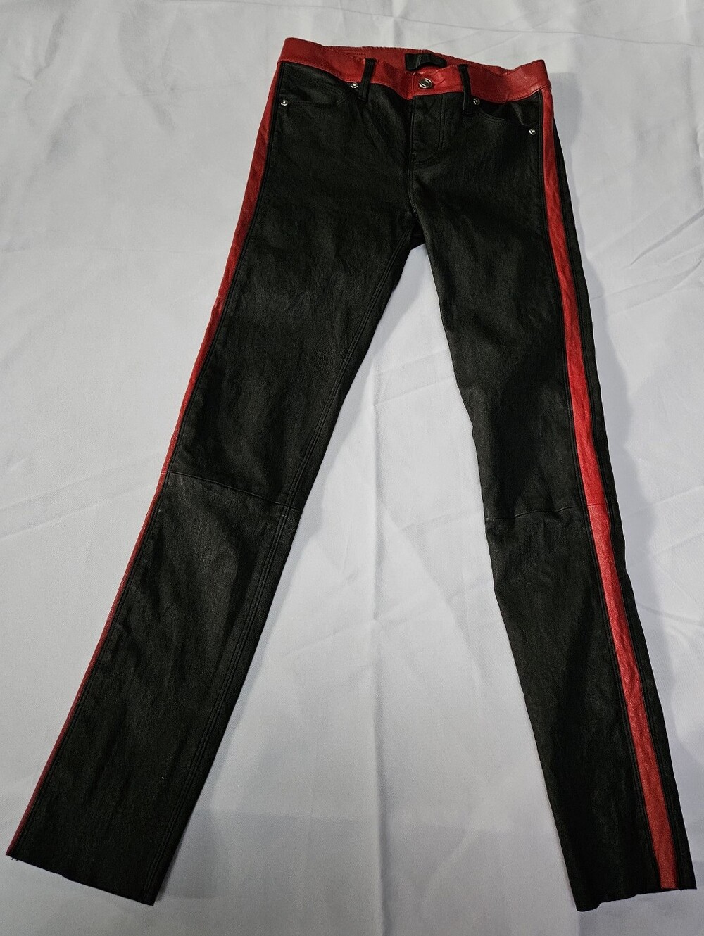 RtA Road to Awe Genuine Leather Racing Pants Black Red Moto